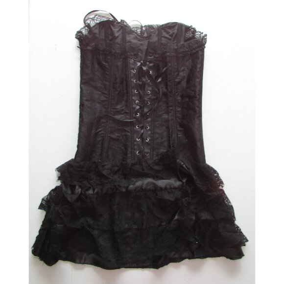 Black Jacquard Lace Ruffle Skirted Corset Dress - NEW - Picture 6 of 13